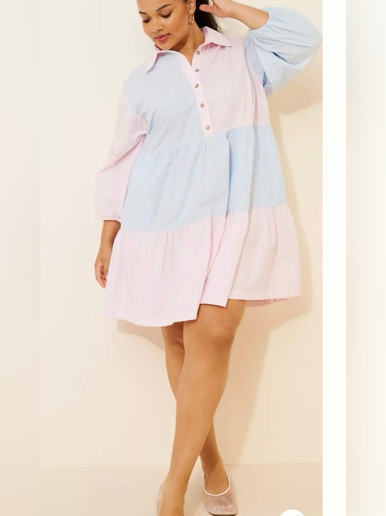 Anthropologie Dresses & Skirts - Anthropologie The Bettina Blue Pink White Mix Stripe Long Sleeve Shirt Dress 2X